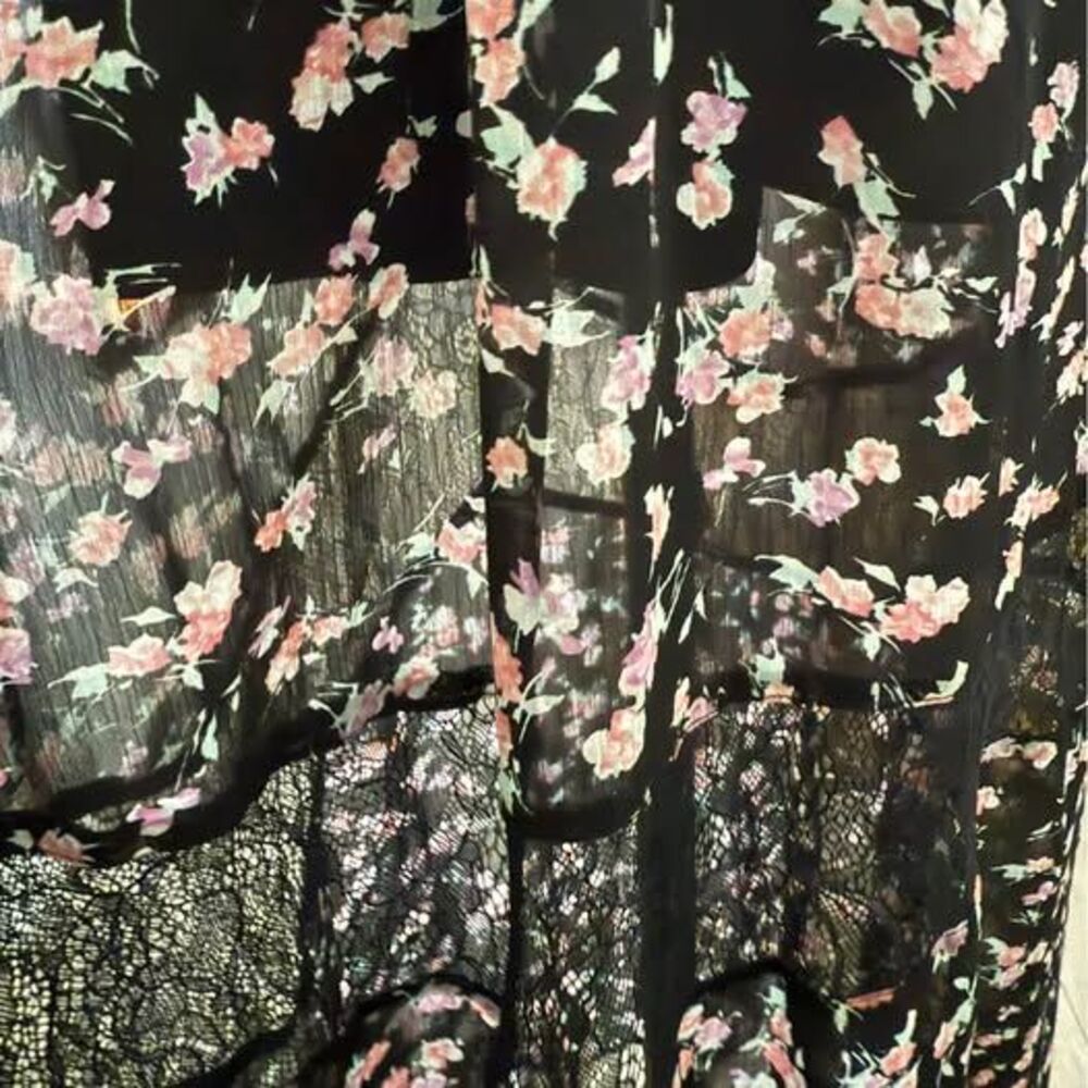 Black Floral Maxi Dress Women Small Boho Lace Layered Spaghetti Straps Size L - Picture 14 of 14